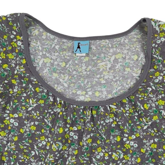 Vintage Y2K Damsel LARGE Scoop Neck Ribbed Knit Thermal Floral Ditsy Shirt - Picture 9 of 10